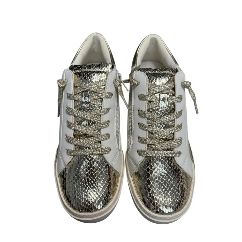 NEW DV Dolce Vita Sneakers Big Girls Size 5 Gold Metallic Snakeskin Neutral